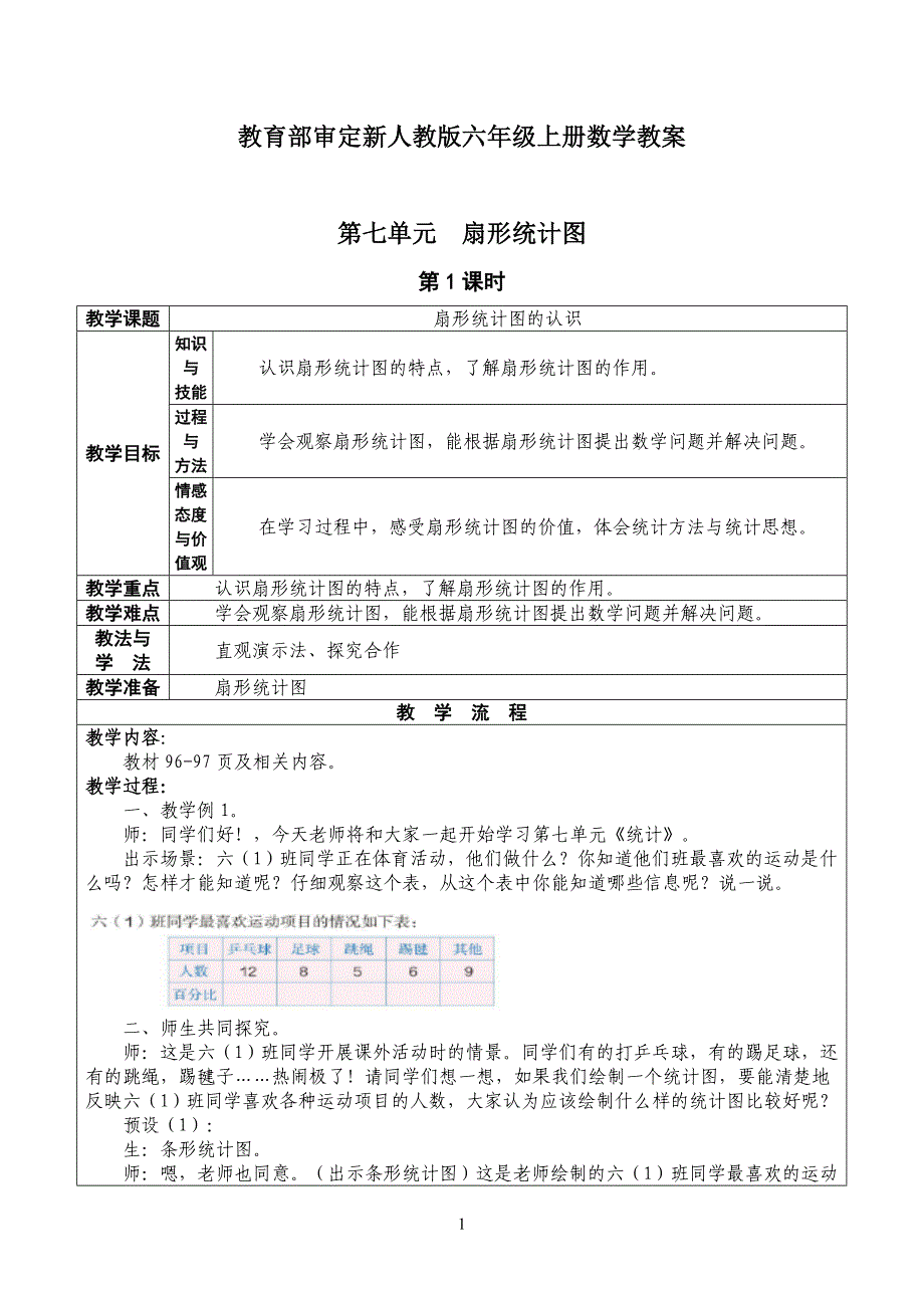 2015新审定人教版六年级上册数学教案第七、第八单元【附部分教学反思】.doc_第1页