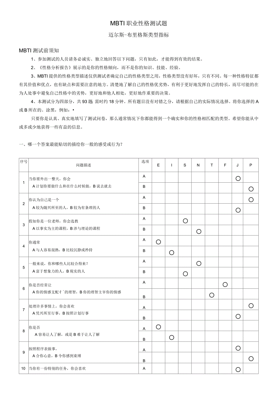 MBTI职业性格测试题1_第1页