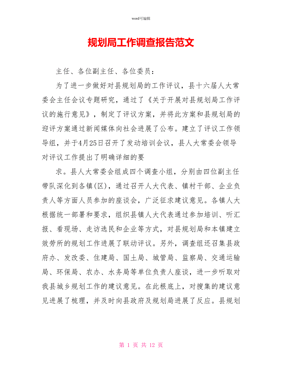 规划局工作调查报告范文_第1页