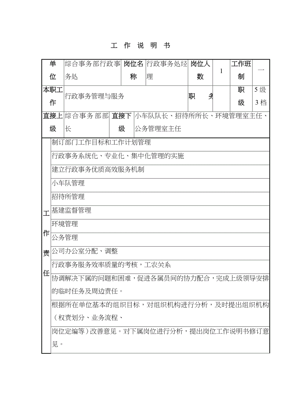 行政事务处经理工作说明书_第1页