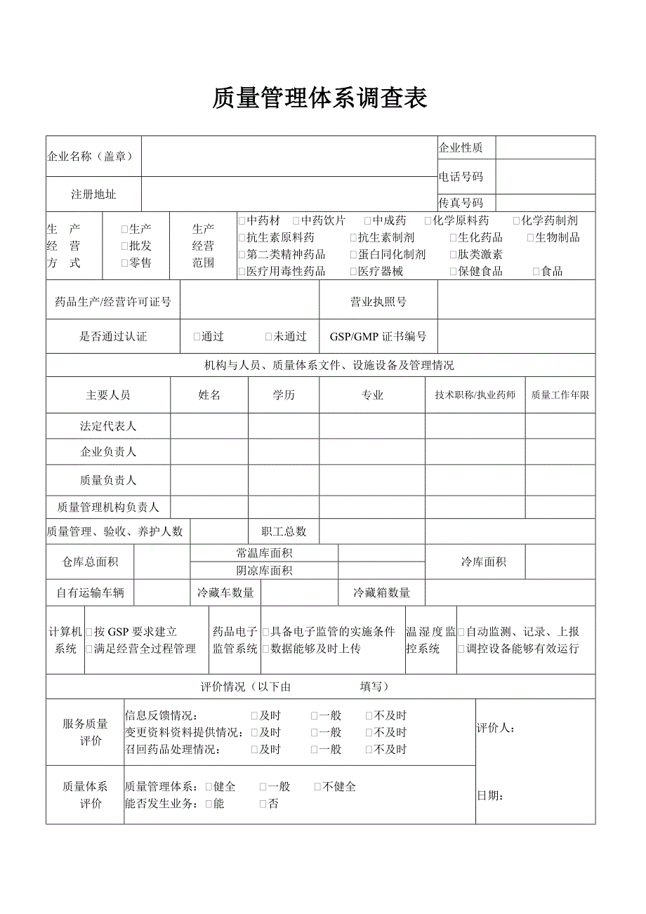 质量管理体系调查表_第1页