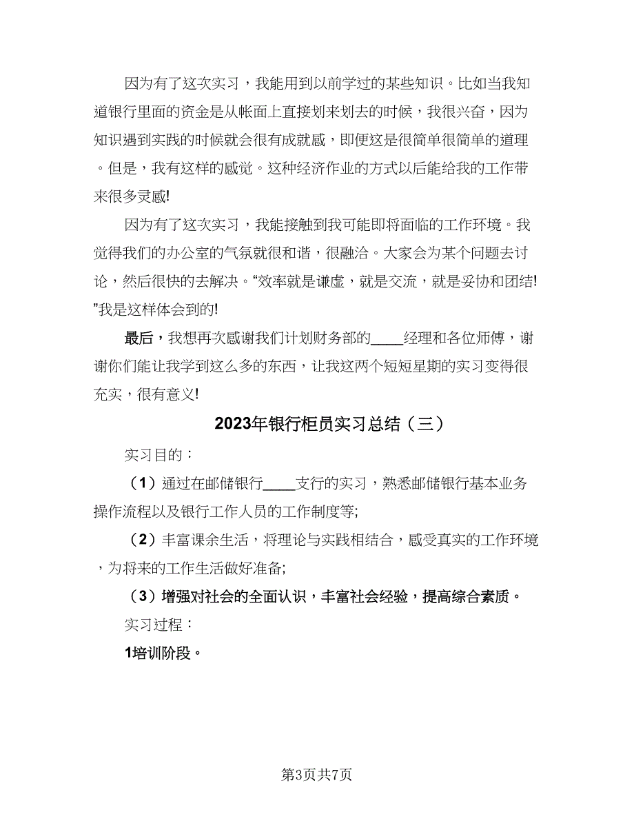 2023年银行柜员实习总结（4篇）.doc_第3页