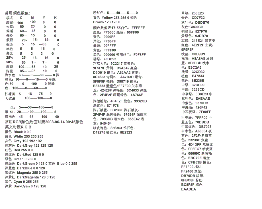 常用颜色数值表_第1页