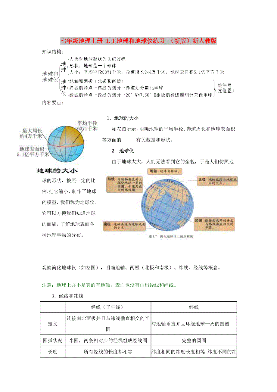 七年级地理上册 1.1地球和地球仪练习 （新版）新人教版_第1页
