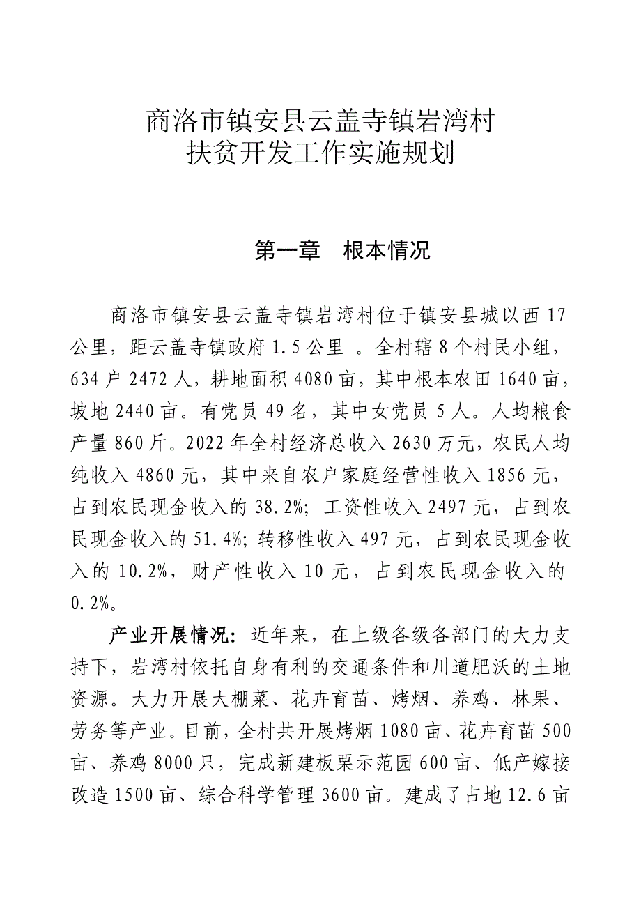 商洛市镇安县云盖寺镇岩湾村扶贫开发工作实施规划_第1页