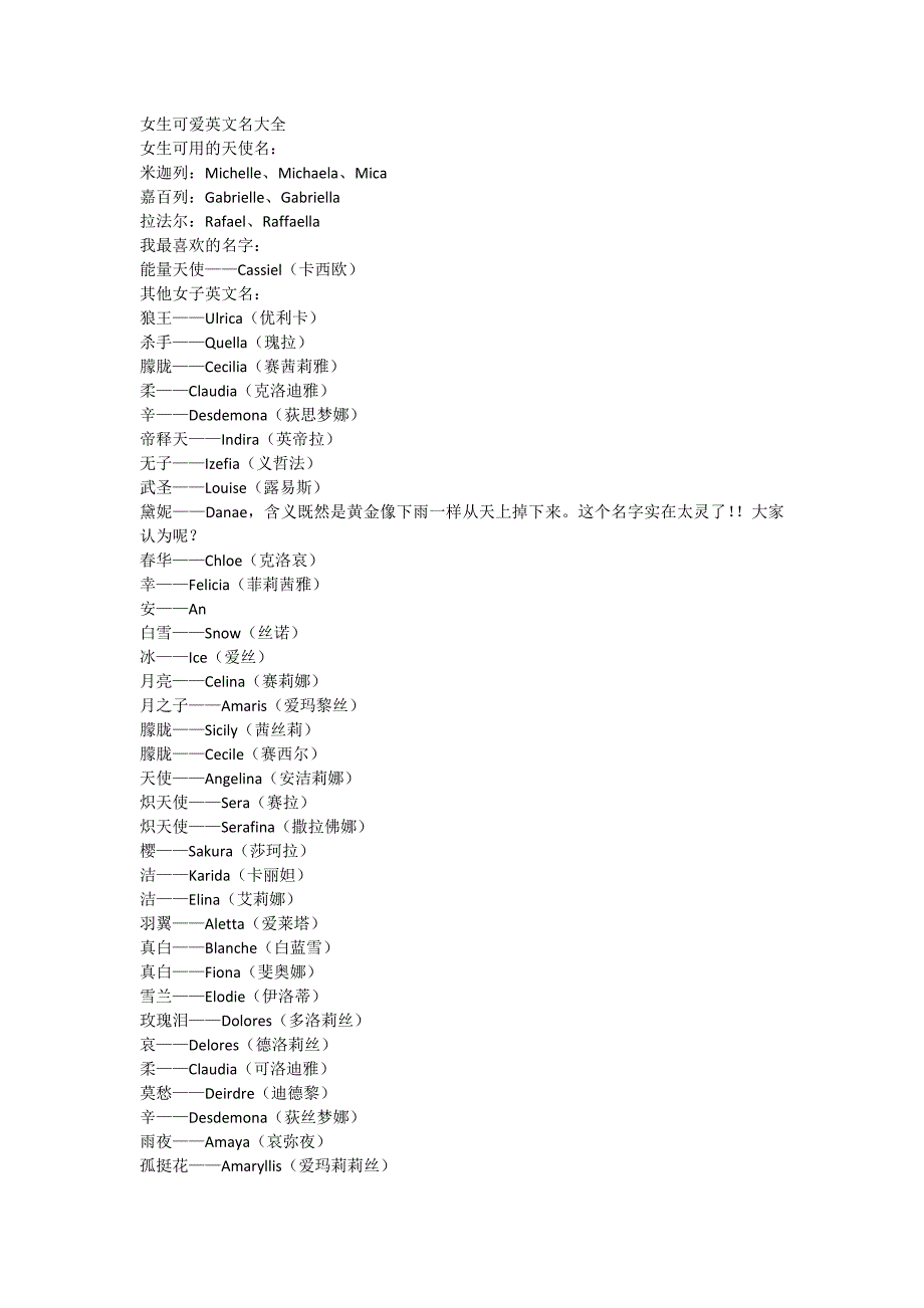 超可爱的女生英文名大全.docx_第1页