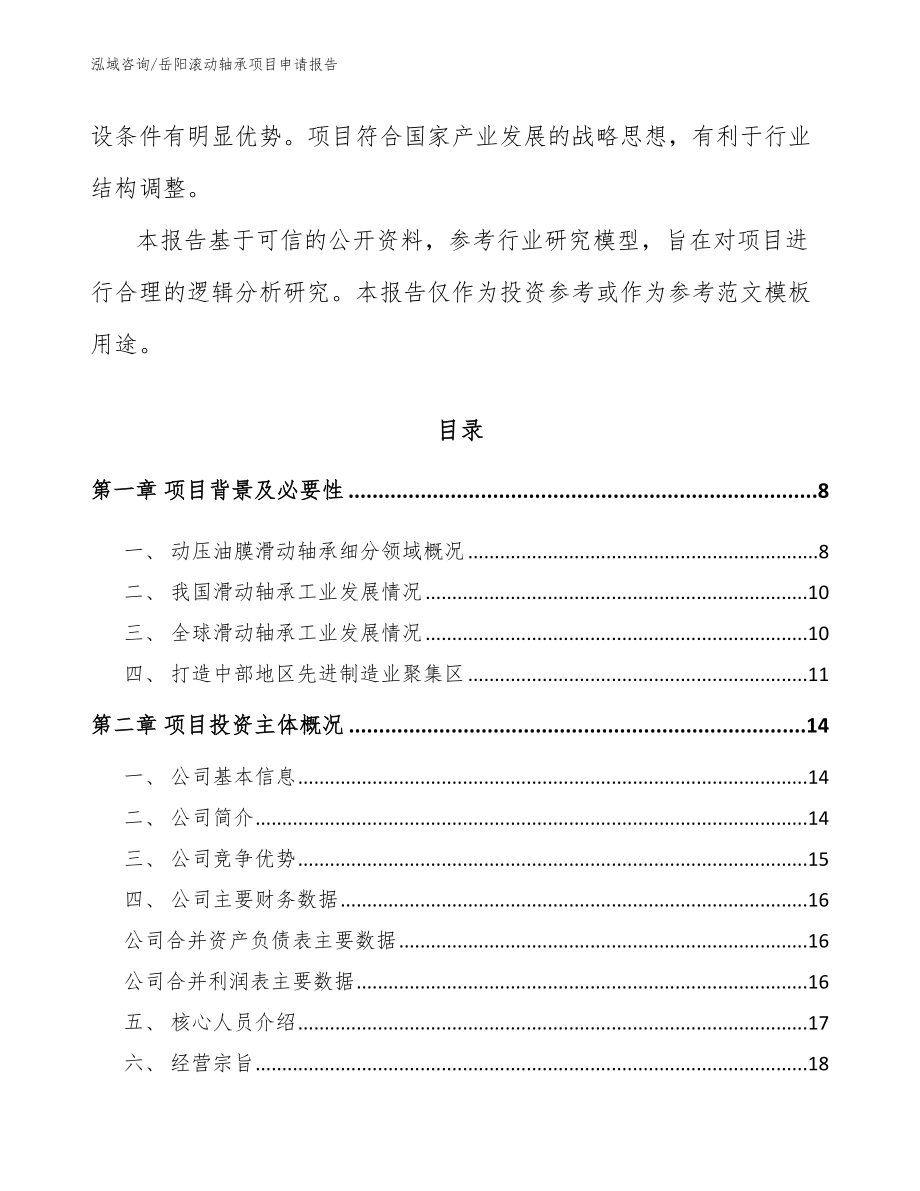 岳阳滚动轴承项目申请报告_第2页