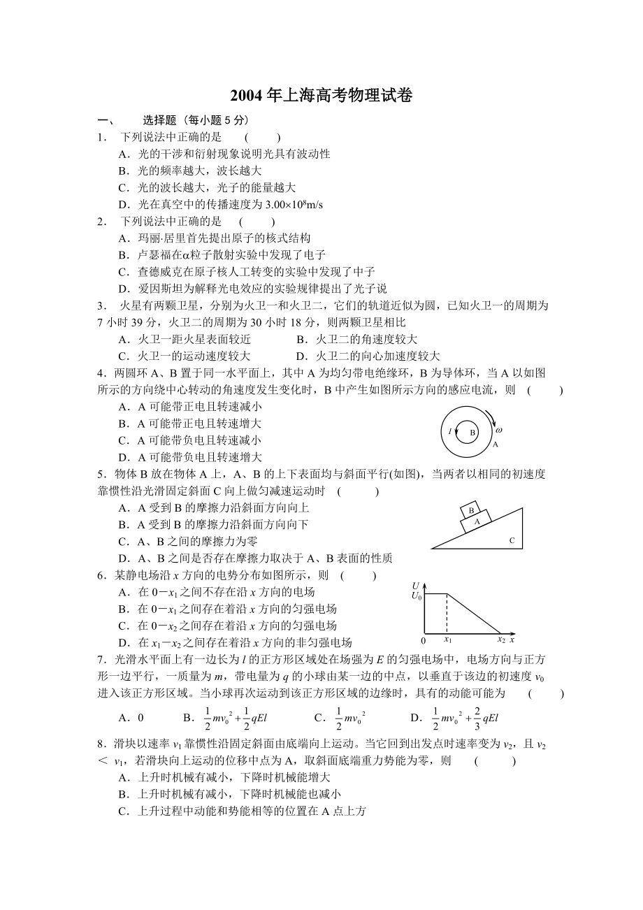 2004-2012上海物理高考试卷集(含答案word版)_第1页