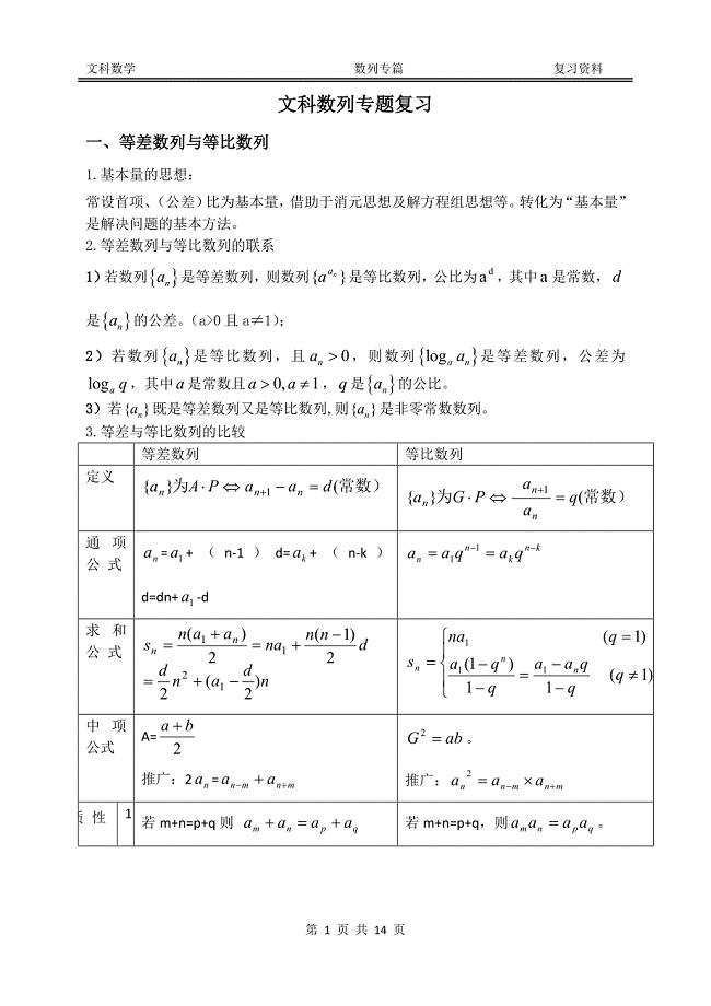 (完整word版)2017高考数列专题复习(精典版知识点+大题分类+选择题+答案详解)-推荐文档.doc