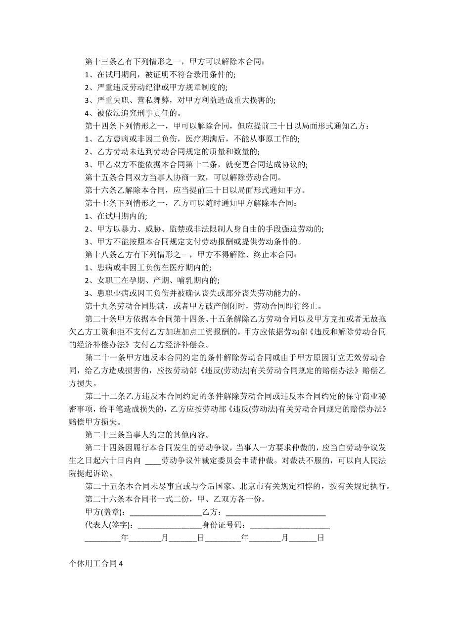 个体用工合同_第5页