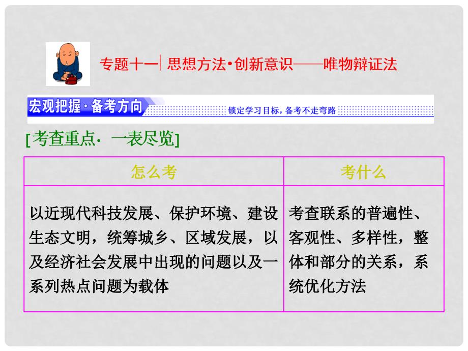 高考政治二轮复习 专题十一 思想方法 创新意识唯物辩证法课件_第1页