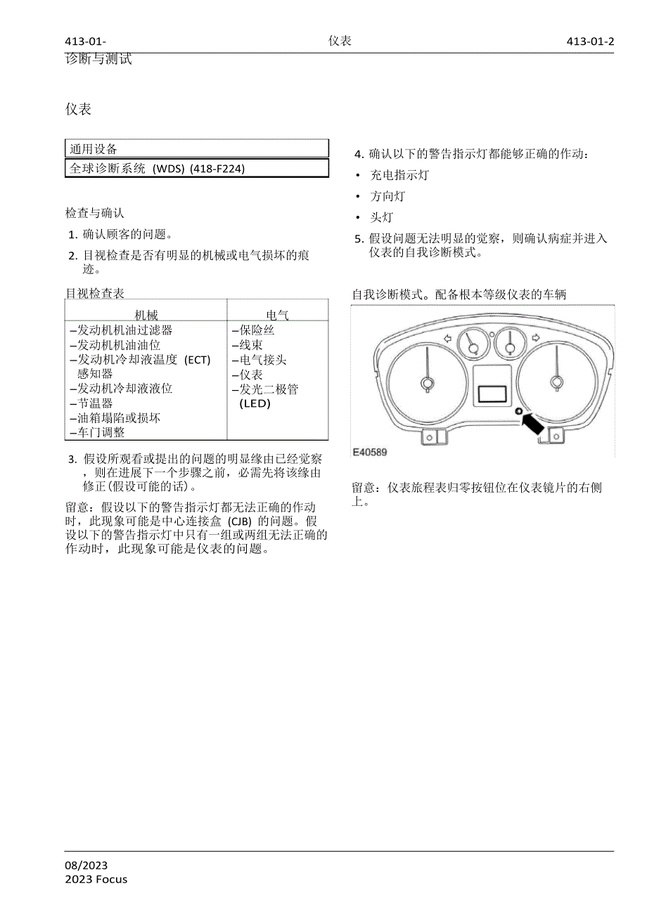 2023年Focus福特福克斯维修手册电气章节413-01仪表_第3页