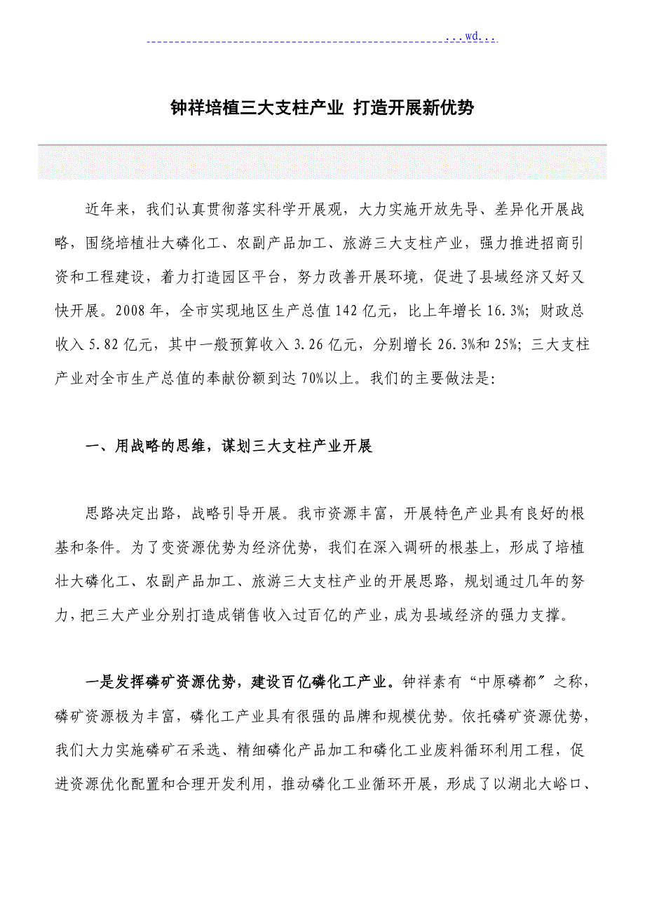 培植三大支柱产业打造发展新优势_第1页