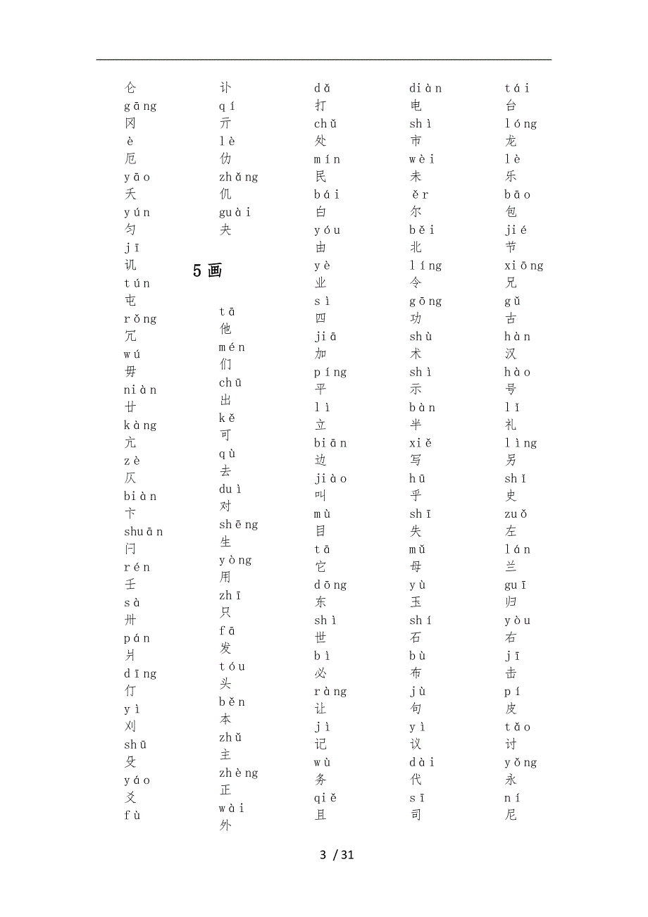 我国常用汉字大全拼音版_第3页