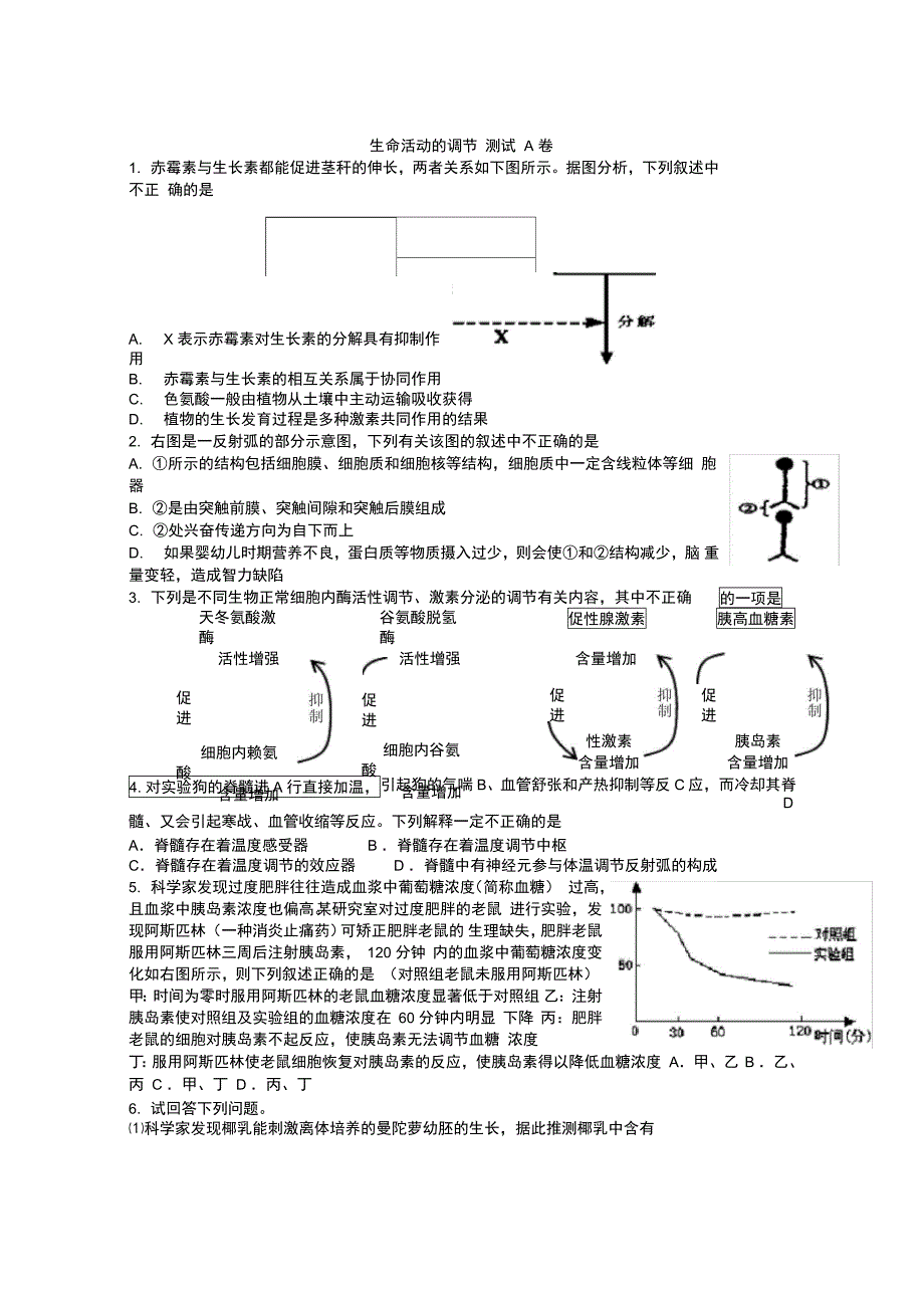生命活动的调节测试A卷_第1页
