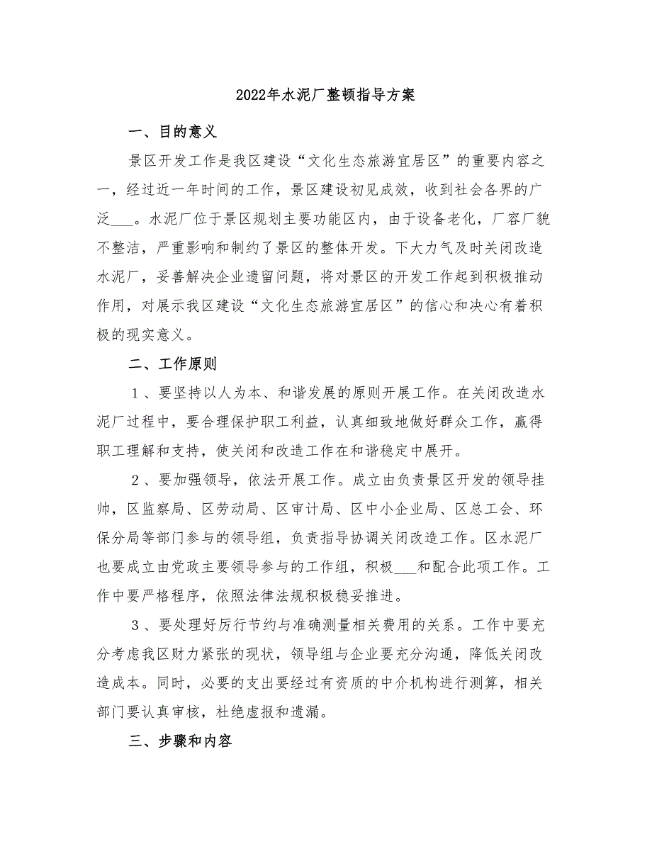 2022年水泥厂整顿指导方案_第1页