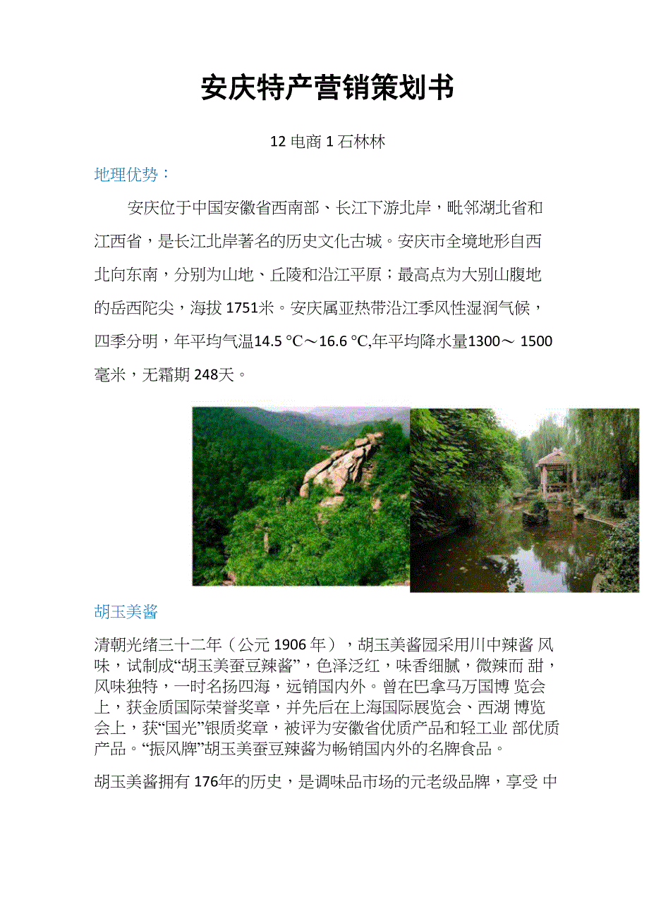 安庆特产策划书_第1页
