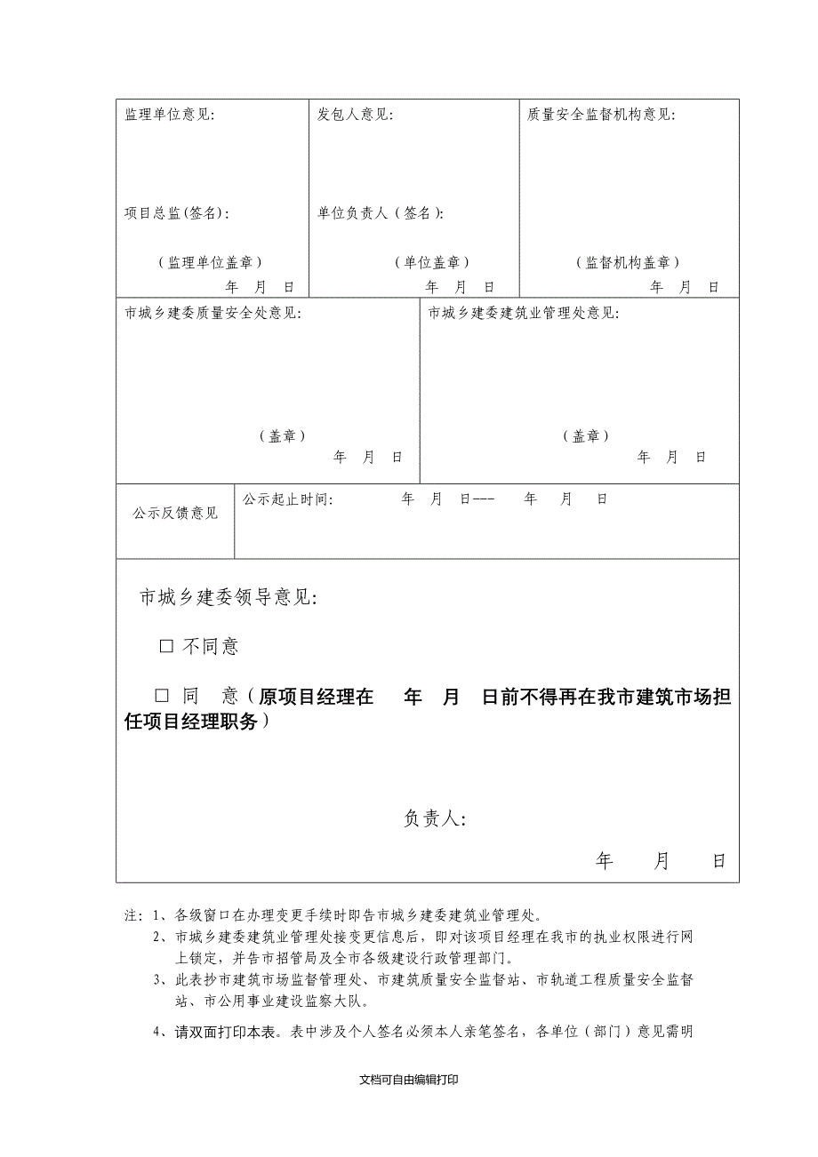 合肥市建设工程项目经理变更备案表_第2页