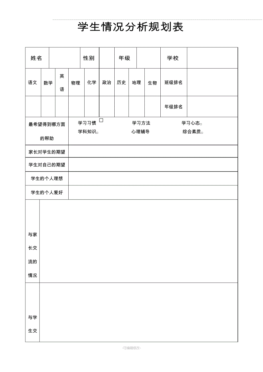 学生学习情况分析表(机构)_第1页