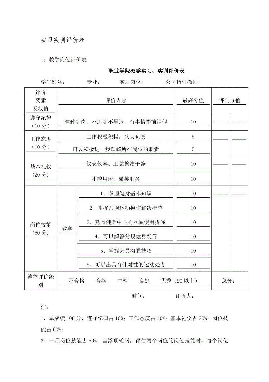 实习实训评价表_第1页