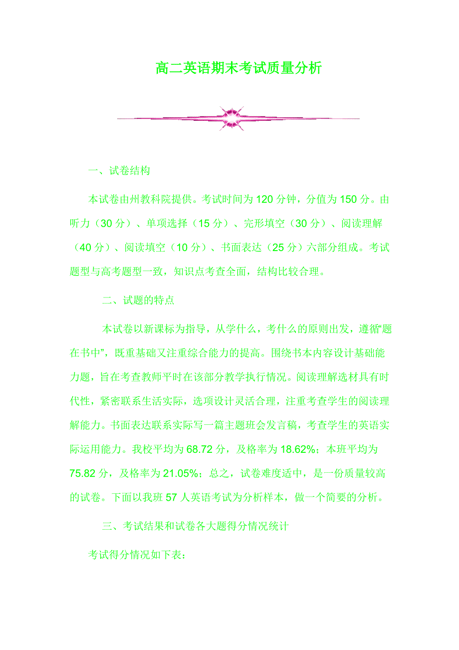 高二英语期末考试质量分析_第1页