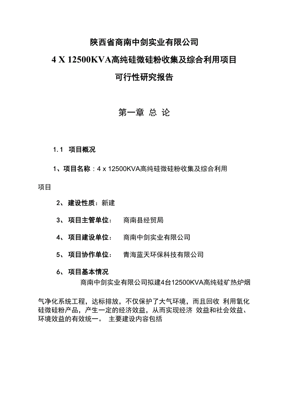 高纯工业硅生产微硅粉综合利用项目可研报告_第1页