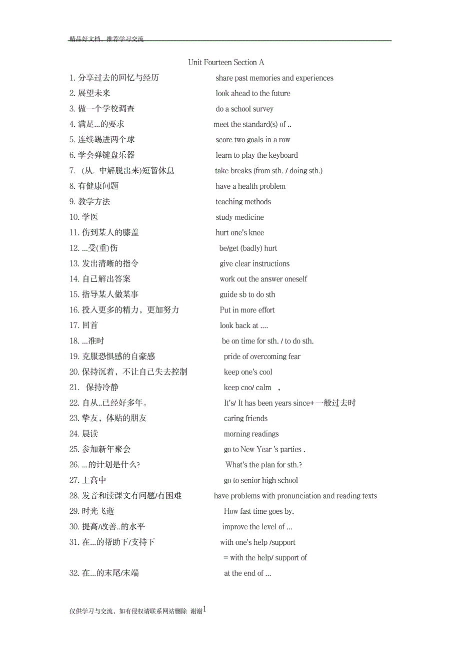 最新人教版九年英语第十四单元短语_第1页