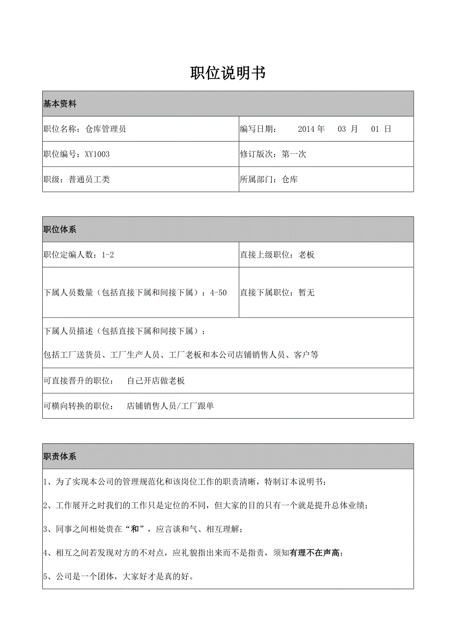 职位说明书-仓管员_第1页