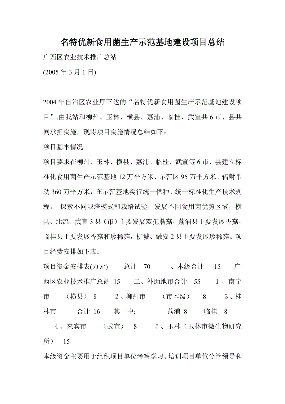 名特优新食用菌生产示范基地建设项目总结_第1页