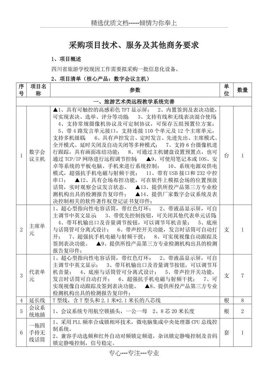 采购项目技术服务及其他商务要求_第1页