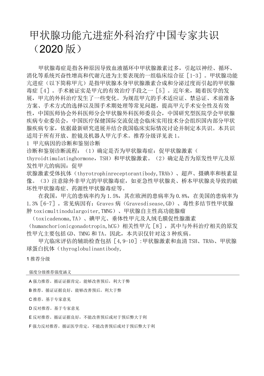 2020年版甲状腺功能亢进症外科治疗中国专家共识_第1页