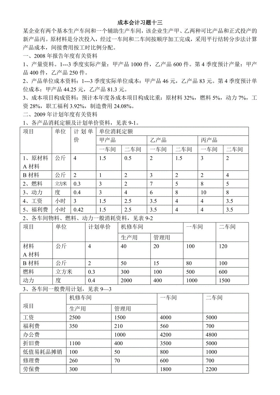 成本会计习题十三成本计划_第1页