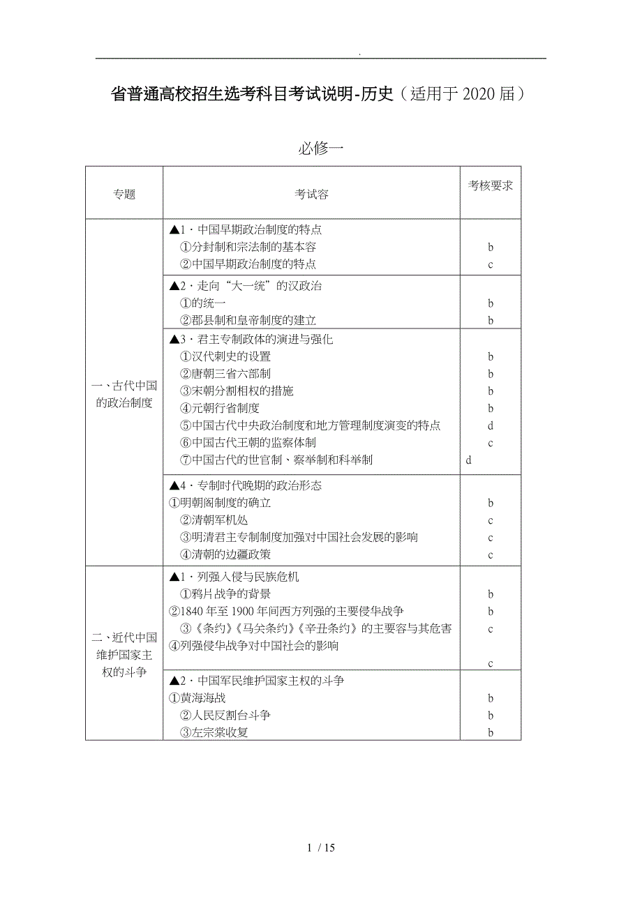 浙江普通高校招生历史选考科目考试说明_第1页