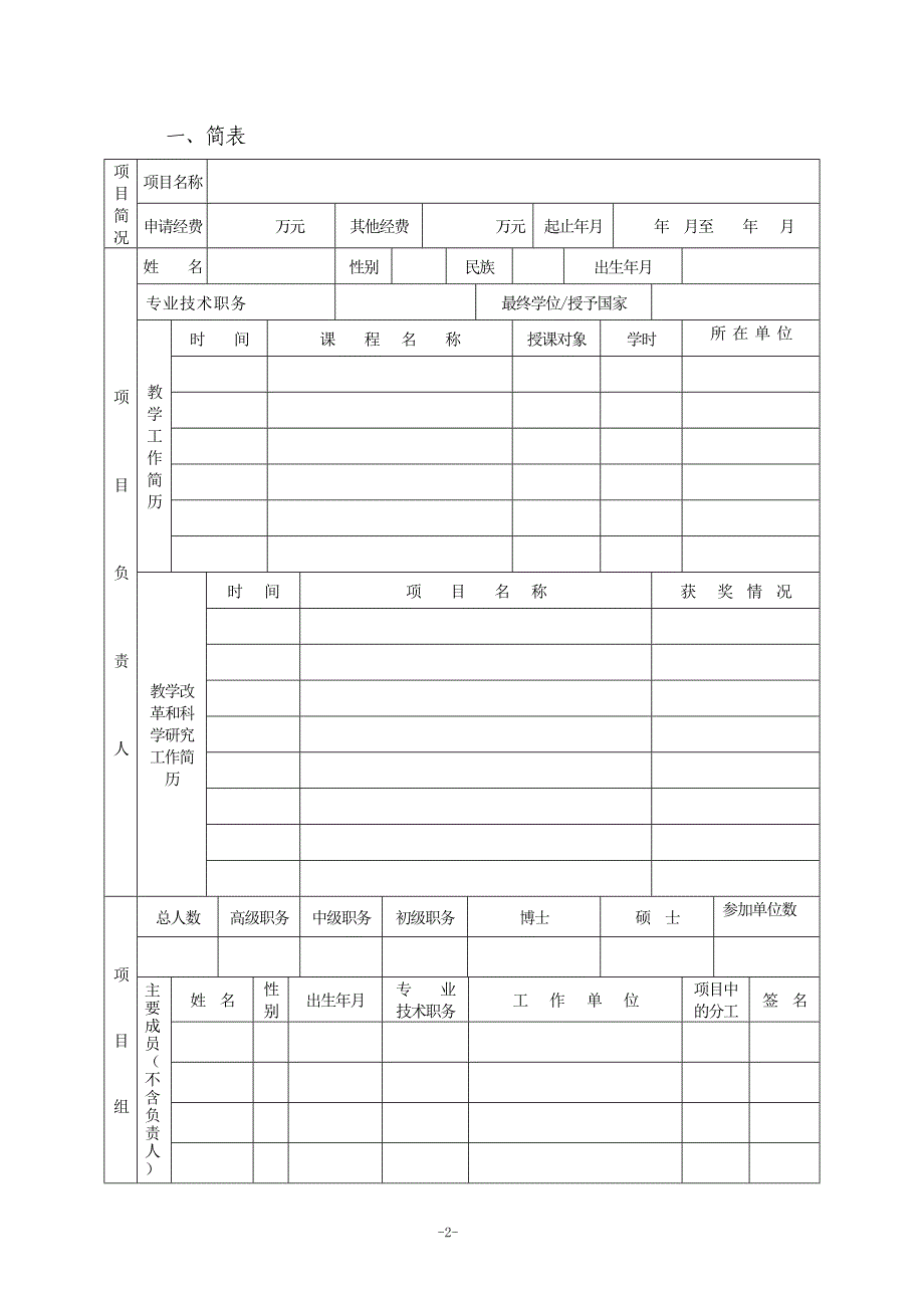 湖南文理学院教学改革研究项目申请书_第2页