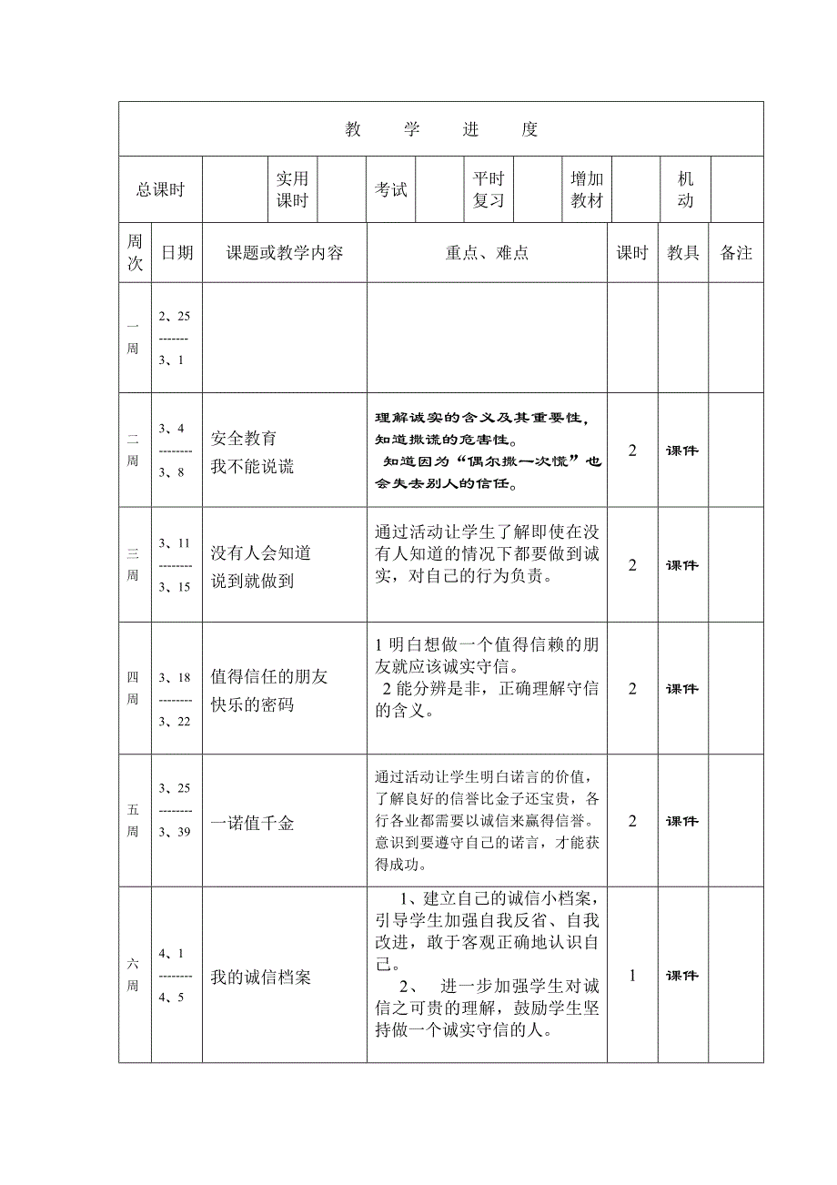 四下思品教学进度计划_第3页