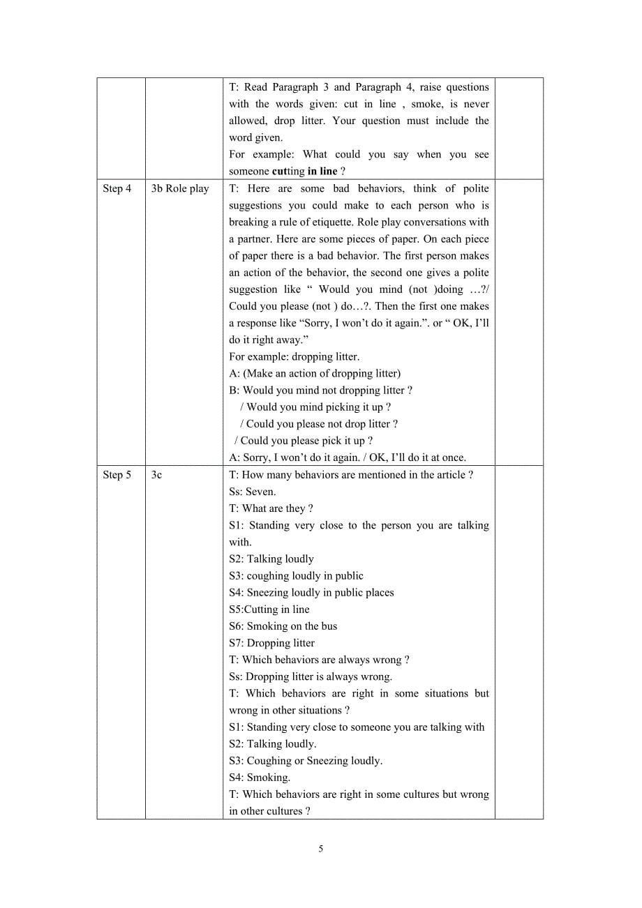 新目标初中英语九年级Unit 7 Reading Would you mind keeping your voice down教案_第5页