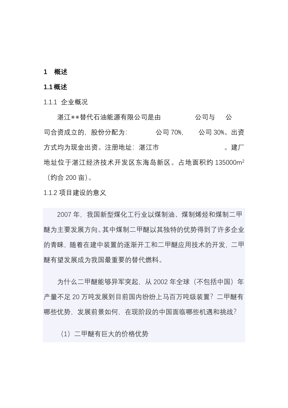 湛江替代石油能源有限公司10万吨年二甲醚项目建议书(可行性研究地-可研报告).doc_第4页