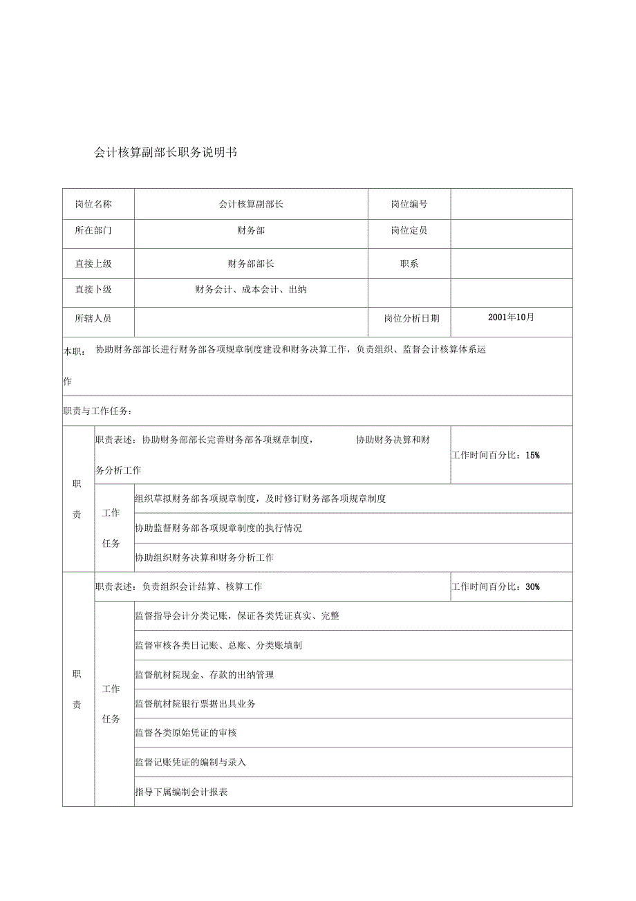 会计核算副部长职务说明书_第1页