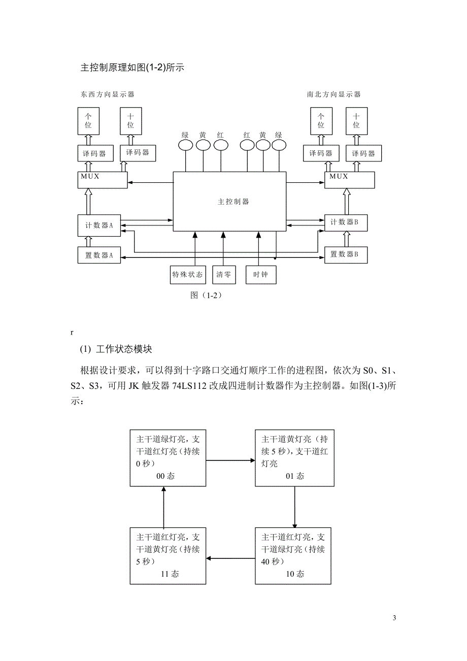 十字路口的红绿黄三色信号交通灯控制电路设计书_第3页