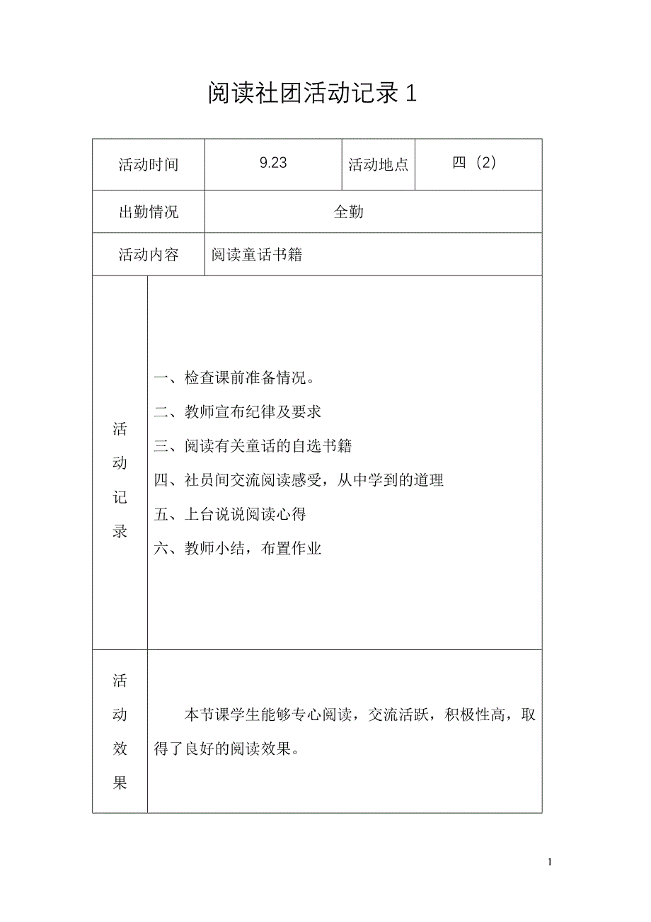 精品资料（2021-2022年收藏）快乐阅读社团活动记录_第1页