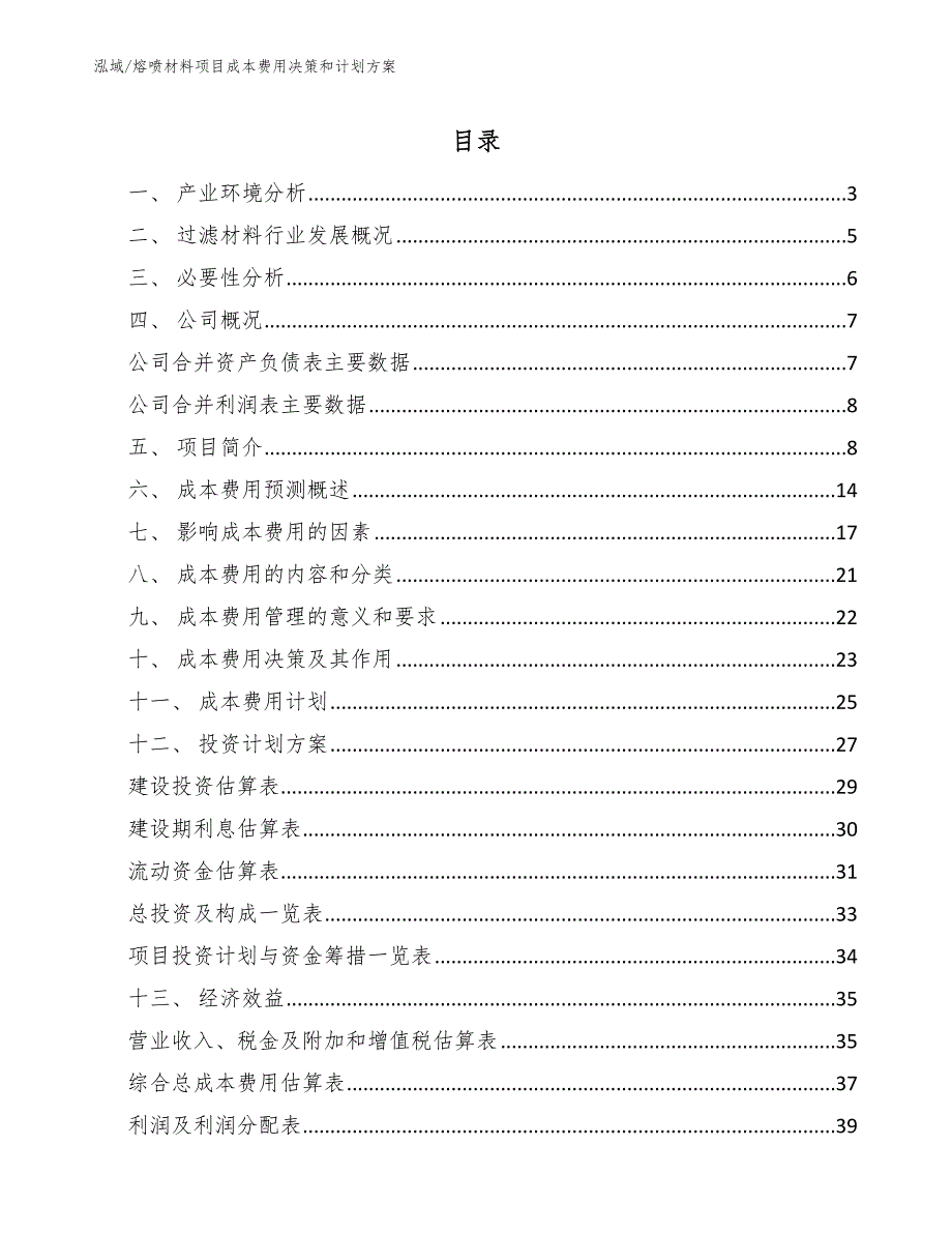 熔喷材料项目成本费用决策和计划方案（参考）_第2页