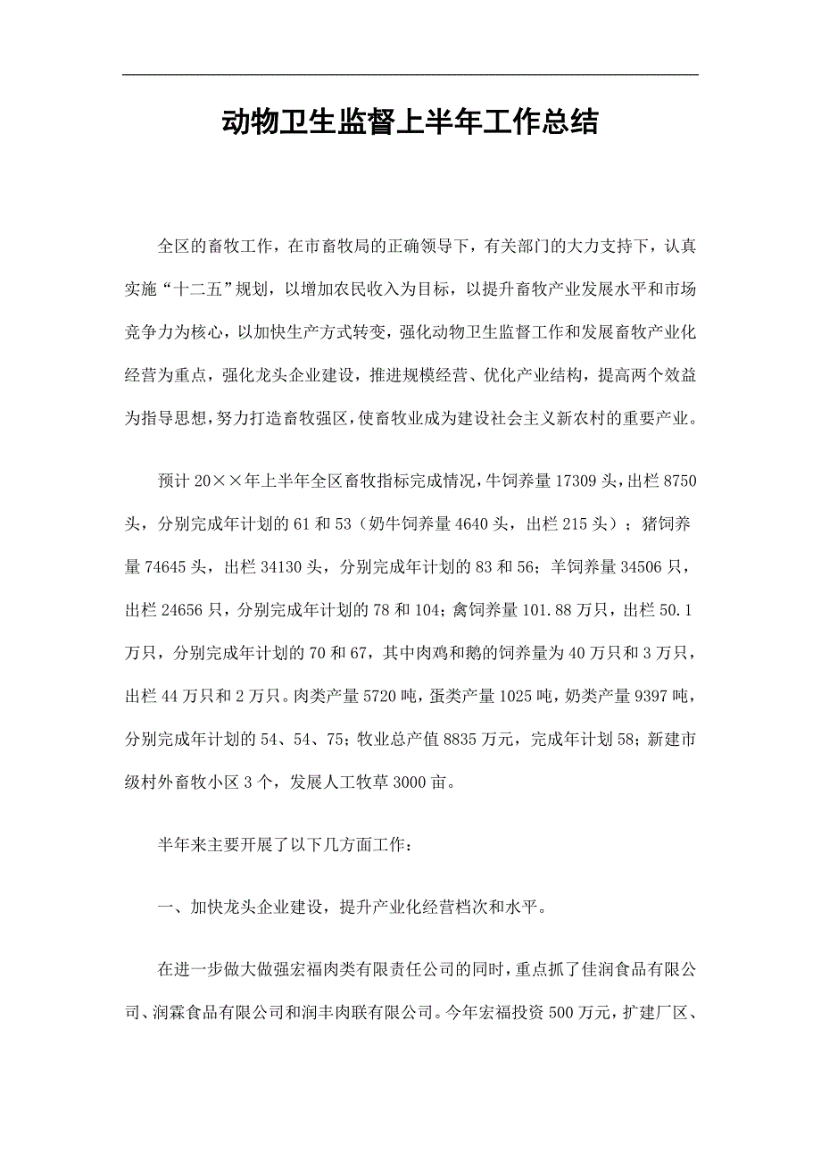 动物卫生监督上半年工作总结精选_第1页