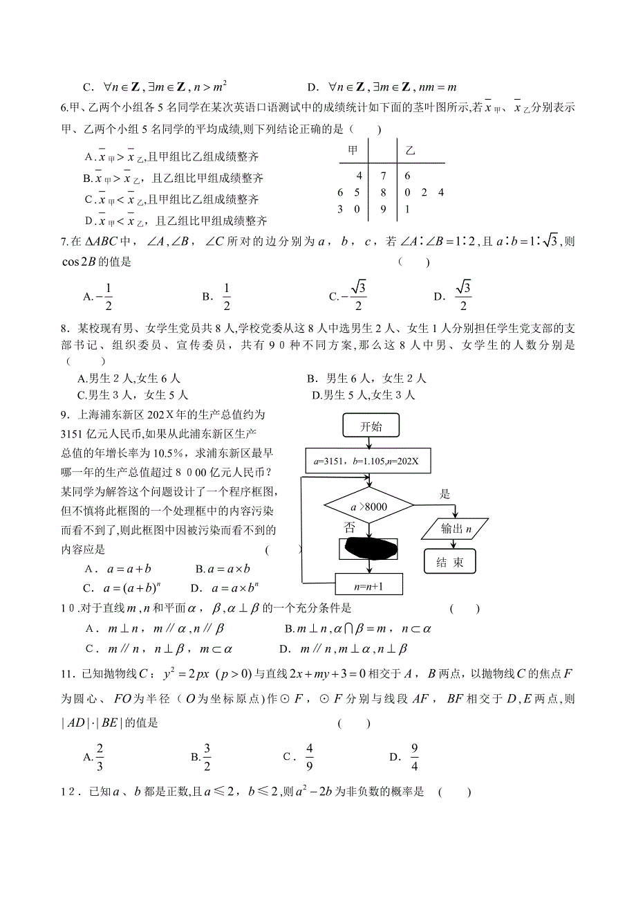 抚顺市普通高中应届毕业生高考模拟考试数学理高中数学_第3页