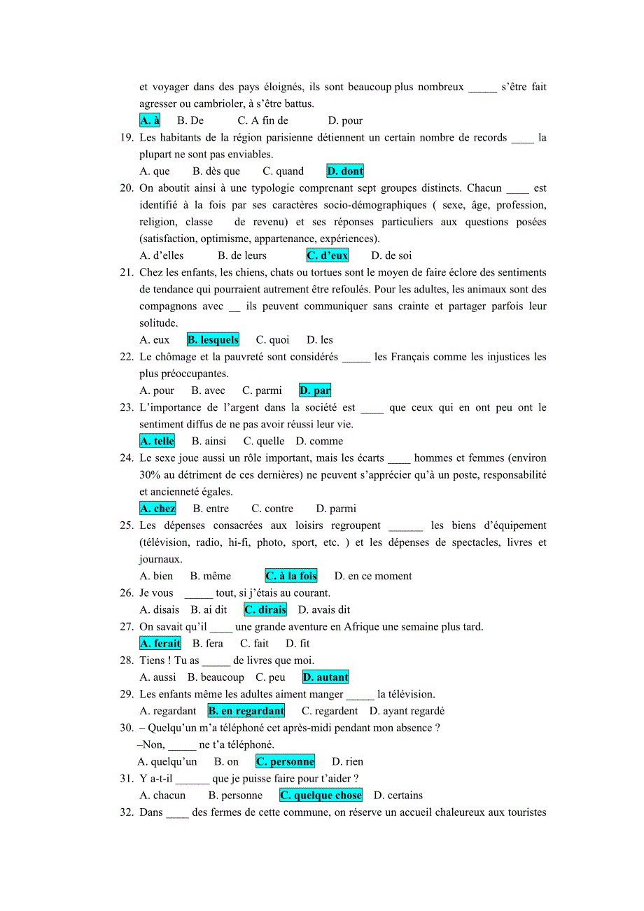 法语专业四级考试题库(词汇、阅读理解训练题-1)答案_第2页