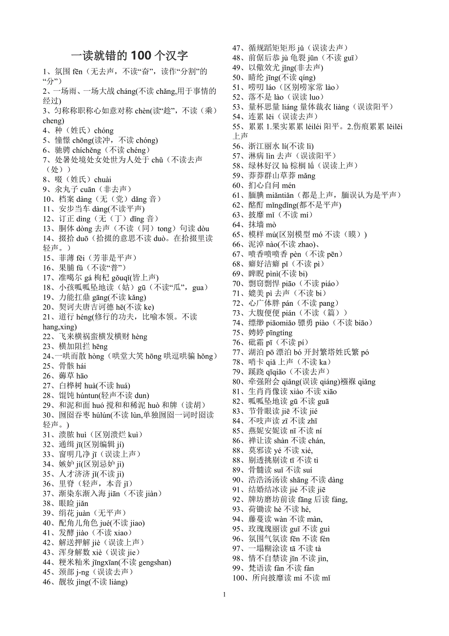 一读就错的100个汉字_第1页