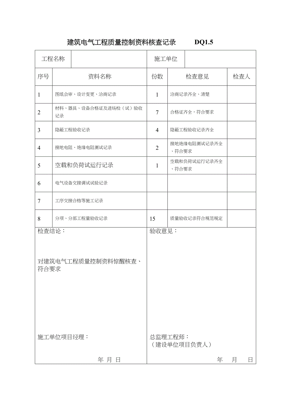 5.建筑电气工程质量控制资料核查记录 DQ1.5(天选打工人).docx_第3页