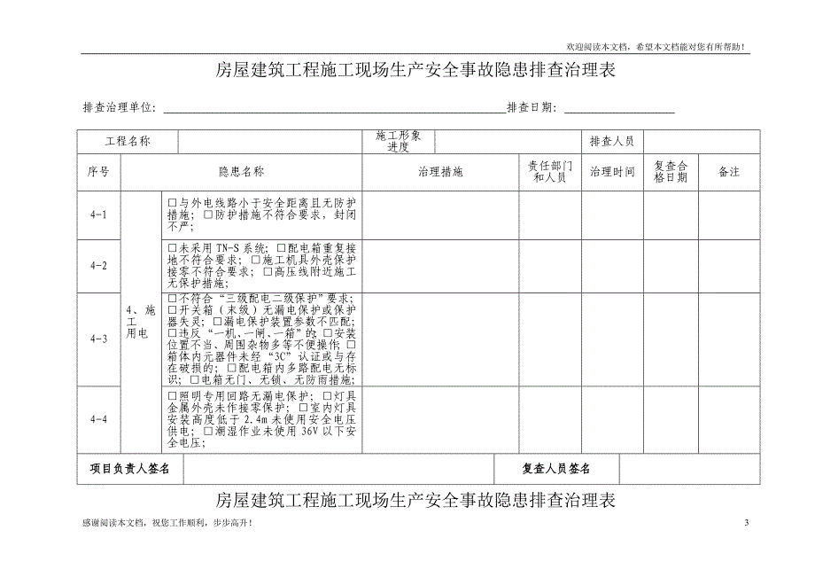 房屋建筑工程施工现场生产安全事故隐患排查治理表_第3页