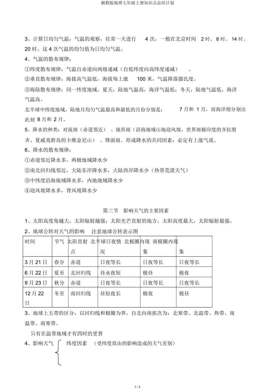 湘教地理七年级上册知识点总结计划.docx_第5页