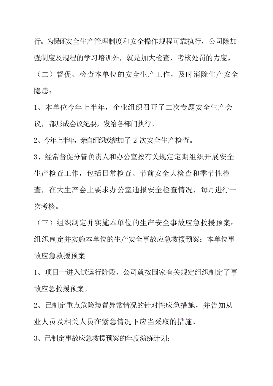 企业主要负责人安全生产履职情况报告_第2页