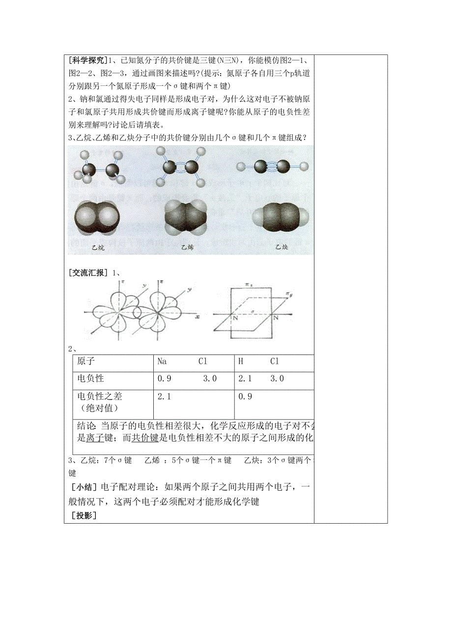 高二化学选修3第2章分子结构与性质第1节共价键教案_第5页